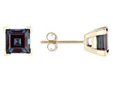 Blue Lab Created Alexandrite 10k Yellow Gold Stud Earrings 2.21ctw