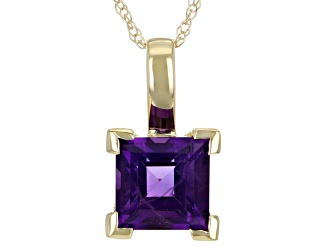 Purple Amethyst 10k Yellow Gold Solitaire Pendant With Chain 0.90ct