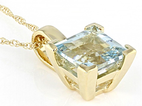 Aquamarine 10k Yellow Gold Solitaire Pendant With Chain 0.85ct