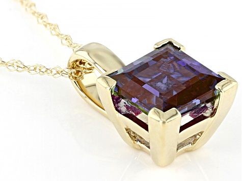 Blue Lab Created Alexandrite 10k Yellow Gold Solitaire Pendant With Chain 1.10ct