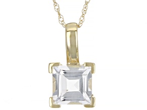 White Topaz 10k Yellow Gold Solitaire Pendant With Chain 1.19ct