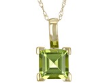 Green Peridot 10k Yellow Gold Solitaire Pendant With Chain 0.95ct