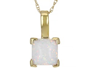 Multi Color Lab Created Opal 10k Yellow Gold Solitaire Pendant With Chain 0.50ct