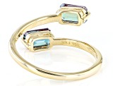 Green Lab Created Alexandrite 10k Yellow Gold 2-Stone Bypass Ring 1.00ctw