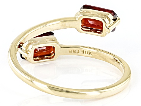 Red Vermelho Garnet™ 10k Yellow Gold 2-Stone Bypass Ring 1.19ctw