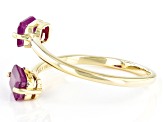 Red Ruby 10k Yellow Gold 2-Stone Bypass Ring 1.19ctw