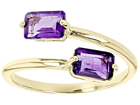 Purple African Amethyst 10k Yellow Gold 2-Stone Bypass Ring 0.94ctw