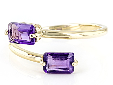 Purple African Amethyst 10k Yellow Gold 2-Stone Bypass Ring 0.94ctw