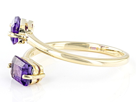 Purple African Amethyst 10k Yellow Gold 2-Stone Bypass Ring 0.94ctw