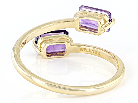 Purple African Amethyst 10k Yellow Gold 2-Stone Bypass Ring 0.94ctw