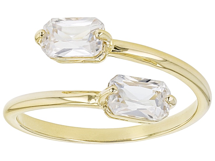 White Zircon 10k Yellow Gold 2-Stone Bypass Ring 1.45ctw
