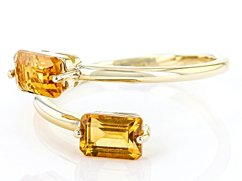 Yellow Citrine 10k Yellow Gold 2-Stone Bypass Ring 1.02ctw