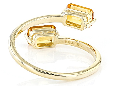 Yellow Citrine 10k Yellow Gold 2-Stone Bypass Ring 1.02ctw