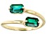 Green Lab Created Emerald 10k Yellow Gold 2-Stone Bypass Ring 0.85ctw