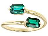 Green Lab Created Emerald 10k Yellow Gold 2-Stone Bypass Ring 0.85ctw