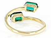 Green Lab Created Emerald 10k Yellow Gold 2-Stone Bypass Ring 0.85ctw