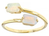 Multicolor Ethiopian Opal 10k Yellow Gold 2-Stone Bypass Ring 0.60ctw