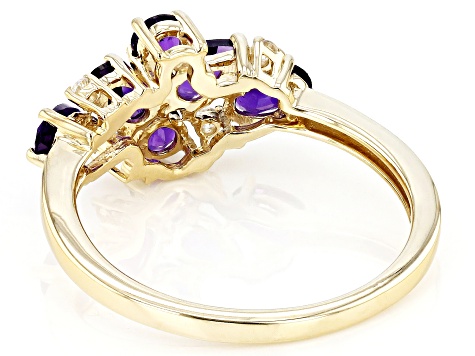 Purple Amethyst With White Zircon 10k Yellow Gold February Birthstone Band Ring 0.97ctw