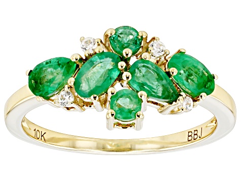 Green Zambian Emerald 10k Yellow Gold May Birthstone Band Ring 0.89ctw