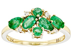 Green Zambian Emerald 10k Yellow Gold May Birthstone Band Ring 0.89ctw