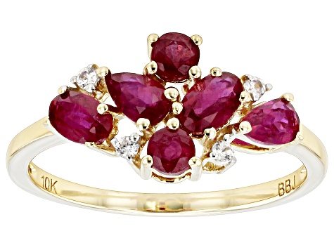 Red Mahaleo® Ruby 10k Yellow Gold July Birthstone Band Ring 1.37ctw ...