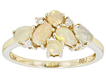 Picture of Multi-Color Ethiopian Opal 10k Yellow Gold October Birthstone Band Ring 0.66ctw