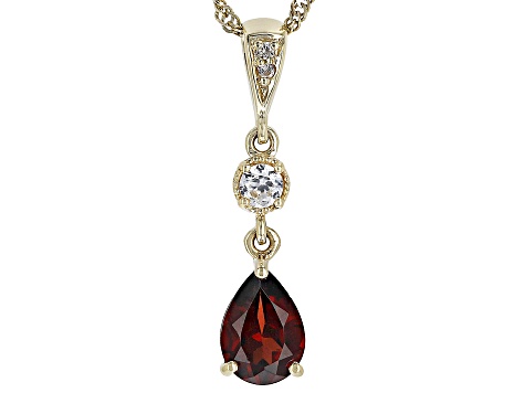 Red Garnet with White Zircon 10k Yellow Gold Pendant with Chain 0.80ctw