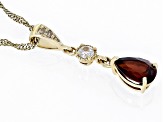 Red Garnet with White Zircon 10k Yellow Gold Pendant with Chain 0.80ctw