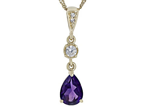 Purple African Amethyst 10k Yellow Gold Pendant With Chain 0.60ctw