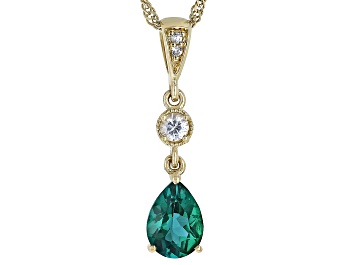 Picture of Green Lab Created Emerald 10k Yellow Gold Pendant with Chain 0.64ctw