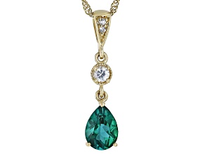 Green Lab Created Emerald 10k Yellow Gold Pendant with Chain 0.64ctw