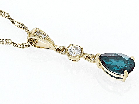 Blue Lab Created Alexandrite 10k Yellow Gold Pendant with Chain 0.77ctw