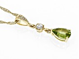 Green Peridot 10k Yellow Gold Pendant With Chain 0.69ctw