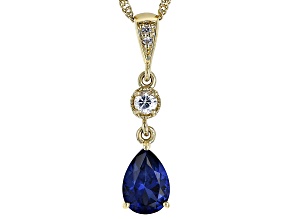 Blue Lab Created Sapphire 10k Yellow Gold Pendant with Chain 0.77ctw