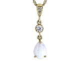 White Lab Created Opal 10k Yellow Gold Pendant with Chain 0.54ctw