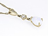 White Lab Created Opal 10k Yellow Gold Pendant with Chain 0.54ctw