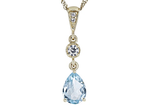 Sky Blue Topaz With White Zircon 10k Yellow Gold Pendant With Chain 0.77ctw