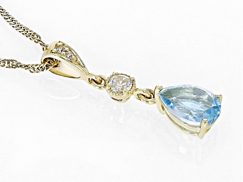 Sky Blue Topaz With White Zircon 10k Yellow Gold Pendant With Chain 0.77ctw