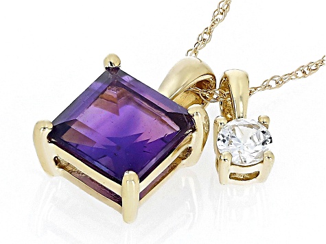 Purple Amethyst 10k Yellow Gold Pendant with Chain 1.08ctw