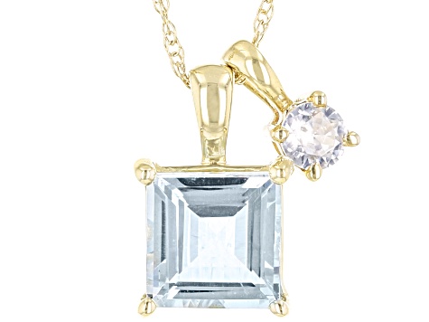 Blue Aquamarine 10k Yellow Gold Pendant With Chain 0.99ctw