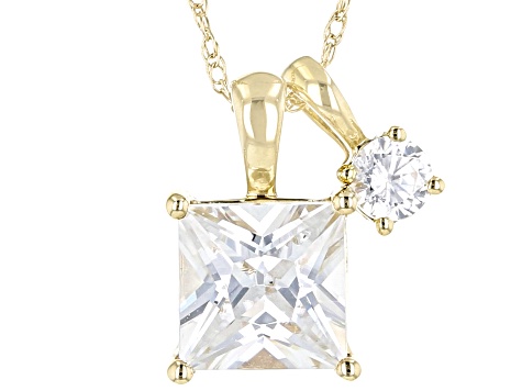 White Zircon10k Yellow Gold Pendant With Chain 1.33ctw