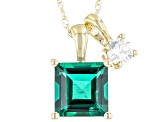 Green Lab Created Emerald 10k Yellow Gold Pendant With Chain 1.03ctw