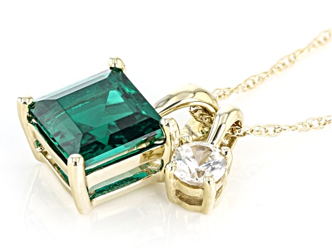 Green Lab Created Emerald 10k Yellow Gold Pendant With Chain 1.03ctw