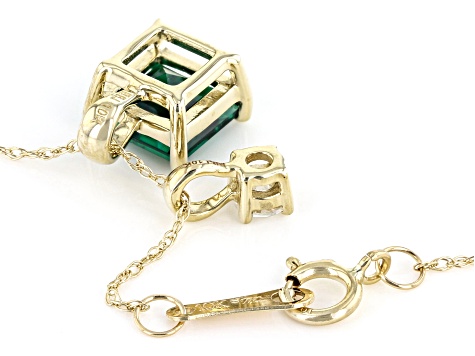 Green Lab Created Emerald 10k Yellow Gold Pendant With Chain 1.03ctw