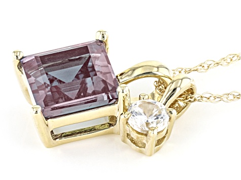 Blue Lab Created Alexandrite 10k Yellow Gold Pendant With Chain 1.24ctw