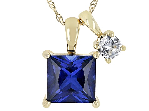 Blue Lab Created Sapphire 10k Yellow Gold Pendant with Chain 1.41ctw