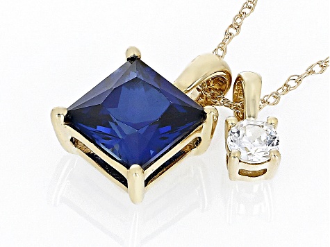 Blue Lab Created Sapphire 10k Yellow Gold Pendant with Chain 1.41ctw
