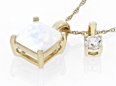 Multi Color Lab Created Opal 10k Yellow Gold Pendant with Chain 0.59ctw