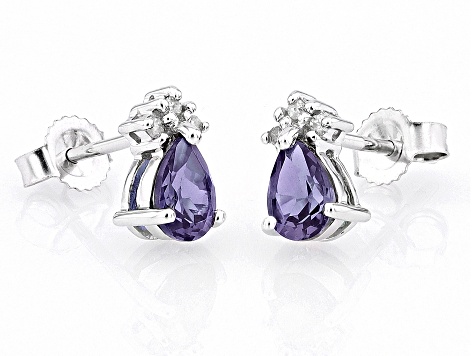 Blue Lab Created Alexandrite Rhodium Over 10k White Gold Stud Earrings 0.89ctw