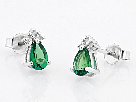 Green Emerald Rhodium Over 10k White Gold Stud Earrings 0.72ctw